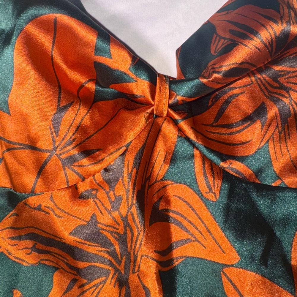 Tropical Floral Satin slip on Mini Dress - Picture 2 of 5
